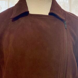 Eileen Fisher Suede Leather Jacket in Nutmeg-asymmetrical Zipper Size S/P. NWT